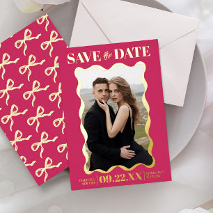 Coquette Strik Retro Trouwfoto Save The Date Folie Uitnodiging