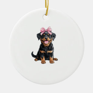 Coquette Strik Rottweiler Hond Moeder Meisje Roze Keramisch Ornament