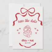 Coquette Strik Save the Date Kaart Rood Lint (Voorkant)