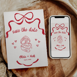 Coquette Strik Save the Date Kaart Rood Lint