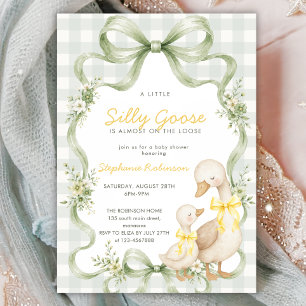 Coquette Strik Silly Goose Sage Gingham Baby Showe Kaart