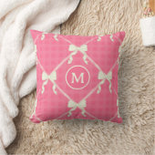 Coquette Strikers Gingham Monogram Crème Roze Kussen (Deken)
