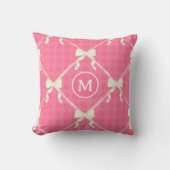 Coquette Strikers Gingham Monogram Crème Roze Kussen (Voorkant)