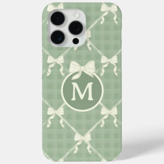 Coquette Strikers Gingham Monogram Crème Salie Gr Case-Mate iPhone Case (Achterkant)