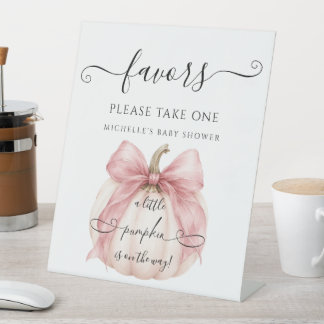 Coquette Strikje Kleine Pompoen Baby Shower Favori Reclamebord Met Voetstuk