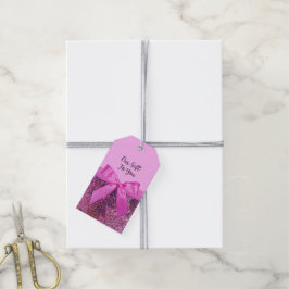 Coquette Strikje & Roze Paarse Glitter Naam Schrif Cadeaulabel