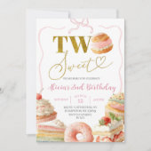 Coquette Strikje Zoete Cake 2e Verjaardagsuitnodig Kaart (Voorkant)