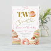 Coquette Strikje Zoete Cake 2e Verjaardagsuitnodig Kaart (Staand voorkant)