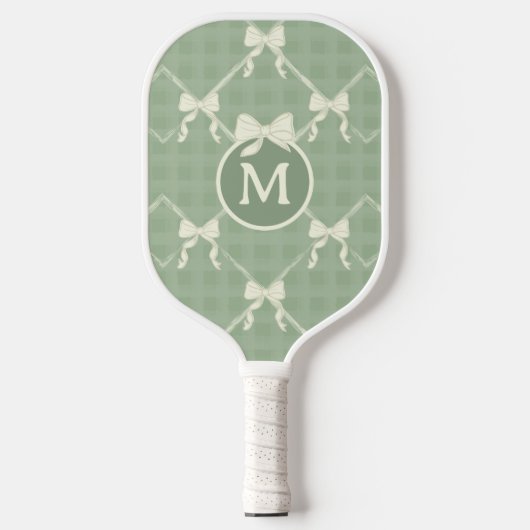 Coquette Strikjes Gingham Monogram Crème Salie Gro Pickleball Paddle (Voorkant)