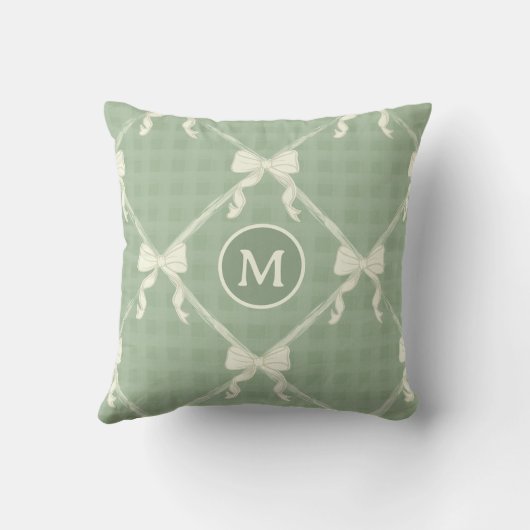 Coquette Strikjes Gingham Monogram Crème Saliegroe Kussen (Achterkant)