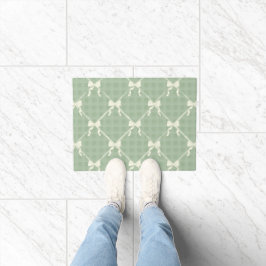 Coquette Strikjes Gingham Patroon Crème Saliegroen Deurmat