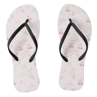 Coquette Style Flip-Flops with Bunnies & Cherries  Teenslippers