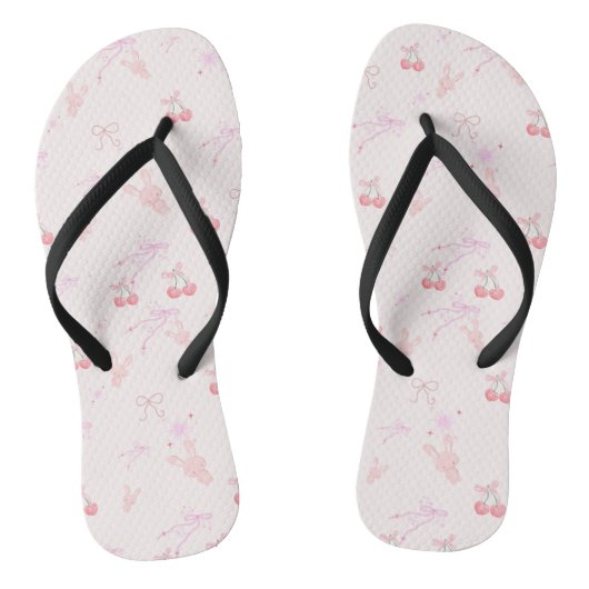 Coquette Style Flip-Flops with Bunnies & Cherries  Teenslippers (Voetbed)