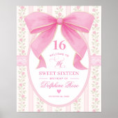 Coquette Sweet 16 Pink Bow Roses Welcome Poster (Voorkant)