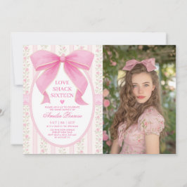 Coquette Sweet 16 Roze Strik Verjaardagsfoto Kaart