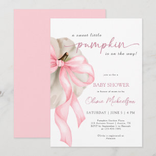Coquette Sweet Little Pumpkin Pink Bow Baby shower Kaart