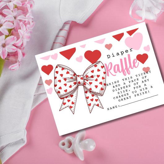 Coquette Sweetheart Bow Luier Raffle baby shower Informatiekaartje