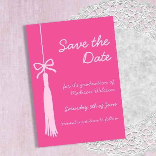 Coquette Tassel Bow Roze Klasse van 2025 Afstudere Save The Date