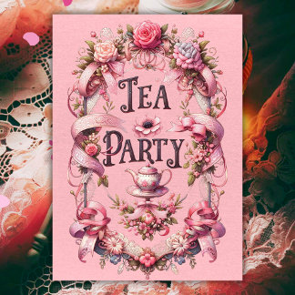 Coquette Tea Party Gevouwen Verjaardag Uitnodiging