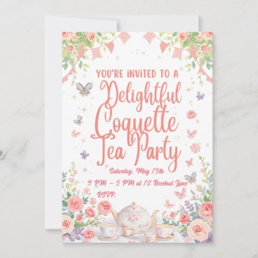 Coquette Tea Party Invitation Kaart (Voorkant)