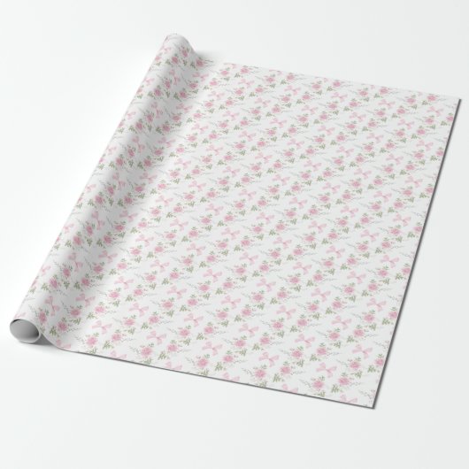 Coquette Toile De Jouy Pink Bow Wrapping Paper Cadeaupapier (Uitgerold)