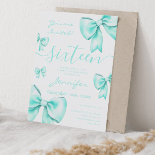 Coquette Turquoise Blauwgroen Bow Sweet 16 Party Kaart