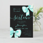 Coquette Turquoise Blauwgroen Bow Sweet 16 Party Z Kaart (Staand voorkant)