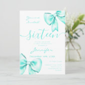 Coquette Turquoise Blauwgroen Bow Sweet 16 Verjaar Kaart (Staand voorkant)