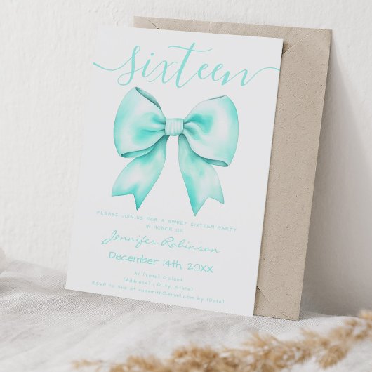 Coquette Turquoise Blauwgroen Bow Sweet 16 Verjaar Kaart