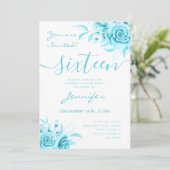 Coquette Turquoise Sweet 16 Floral Glam Kaart (Staand voorkant)