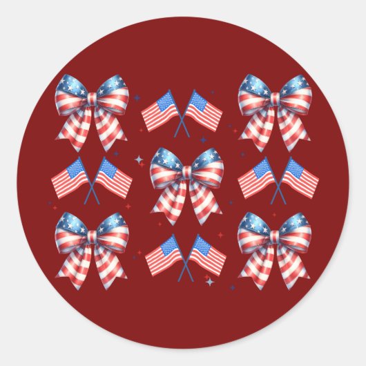 Coquette, usa, rood, wit, blauw, 4th of July cadea Ronde Sticker (Voorkant)