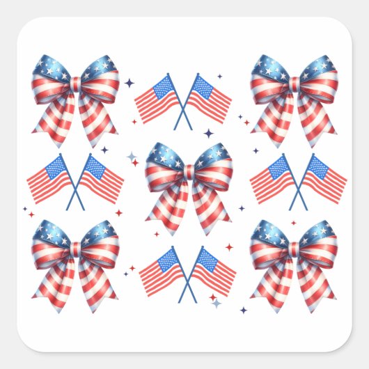 Coquette, usa, rood, wit, blauw, 4th of July cadea Vierkante Sticker (Voorkant)