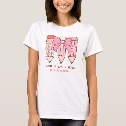 Coquette Valentine Teacher Pencils Personalized T-shirt (Voorkant)