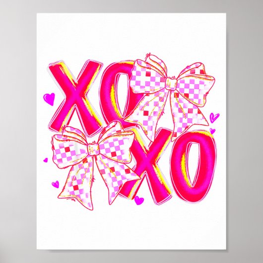 Coquette Valentine Xoxo Funny Valentine Bow Hearts Poster (Voorkant)