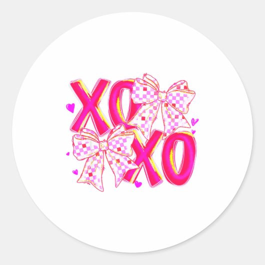 Coquette Valentine Xoxo Funny Valentine Bow Hearts Ronde Sticker (Voorkant)