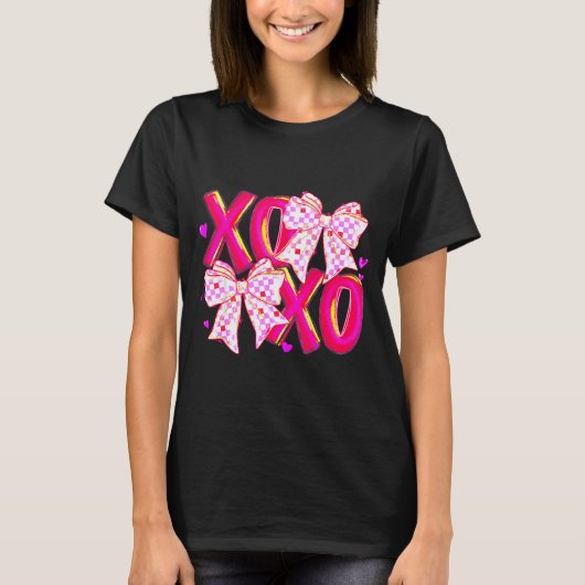 Coquette Valentine Xoxo Funny Valentine Bow Hearts T-shirt (Voorkant)