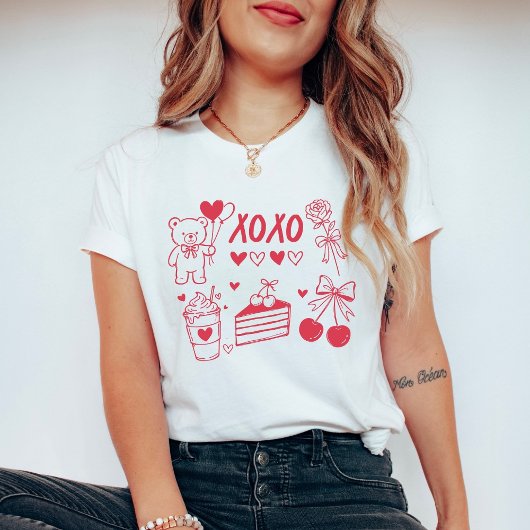 Coquette Valentine XOXO Teddy Bear & Cherries T-shirt