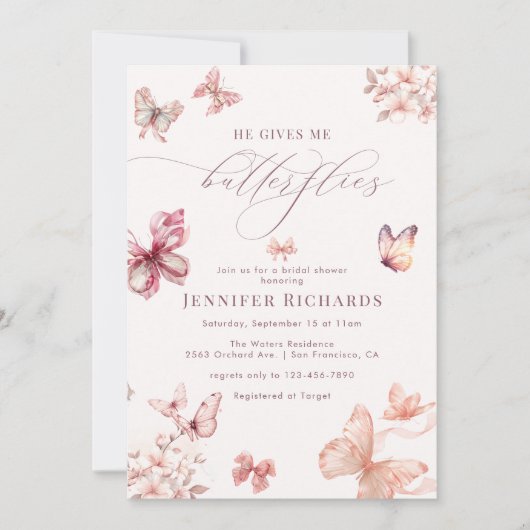 Coquette vlinder | Elegant Vrijgezellenfeest Kaart (Voorkant)