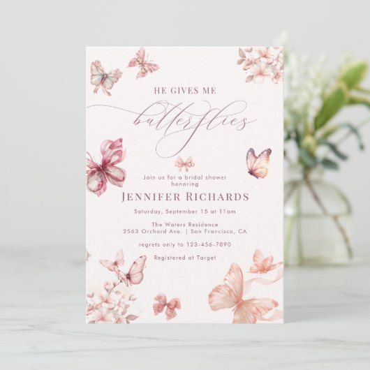 Coquette vlinder | Elegant Vrijgezellenfeest Kaart (Staand voorkant)