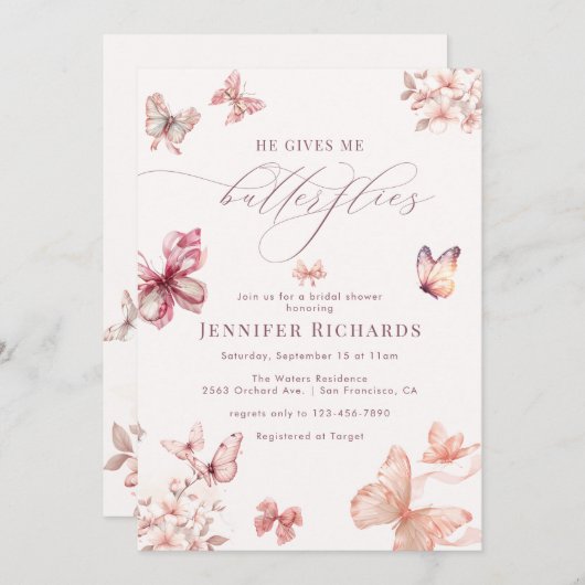 Coquette vlinder | Elegant Vrijgezellenfeest Kaart (Voorkant / Achterkant)