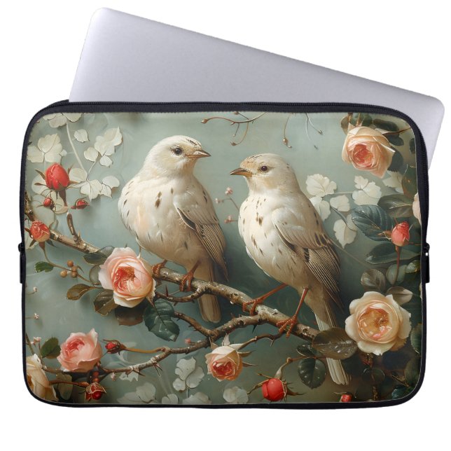 Coquette Vogels Bloemen Laptop Sleeve (Voorkant)