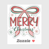 Coquette vrolijk kerstfeest Retro Kerstmis Strik V Sticker (Vel)
