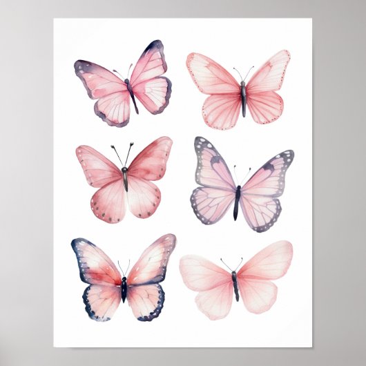 Coquette Wall Art Lichtroze Vlinders Poster (Voorkant)