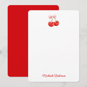 Coquette Watercolor Kersen & Strik Elegant Schrift Notitiekaartje