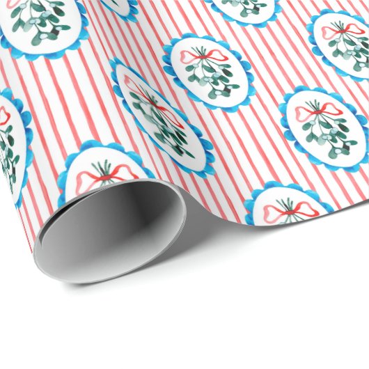 Coquette Watercolor Mistletoe Christmas Pattern  Cadeaupapier (Rol Hoek)