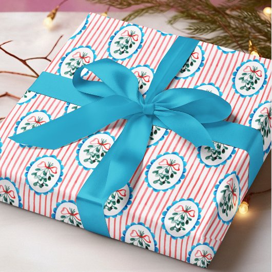 Coquette Watercolor Mistletoe Kerstpatroon Cadeaupapier