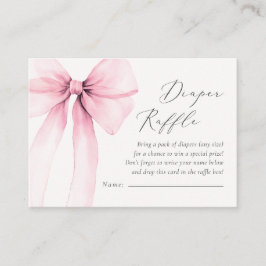 Coquette Watercolor Pink Bow Diaper Raffle Card Visitekaartje