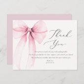 Coquette Watercolor Pink Bow Thank You Card Kaart (Voorkant / Achterkant)