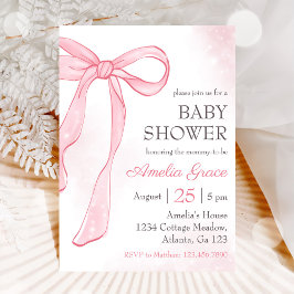 Coquette Waterverf Roze Schattige Bow Baby shower Kaart