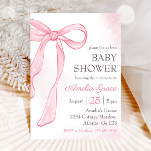 Coquette Waterverf Roze Schattige Bow Baby shower Kaart